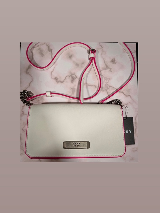 Dkny Handbags - DKNY White Crossbody with Pink Edge Trim